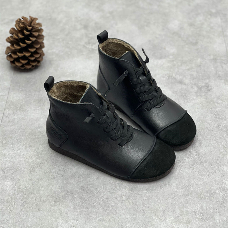 Stivaletti invernali da donna in pelle vintage con coulisse e giunture