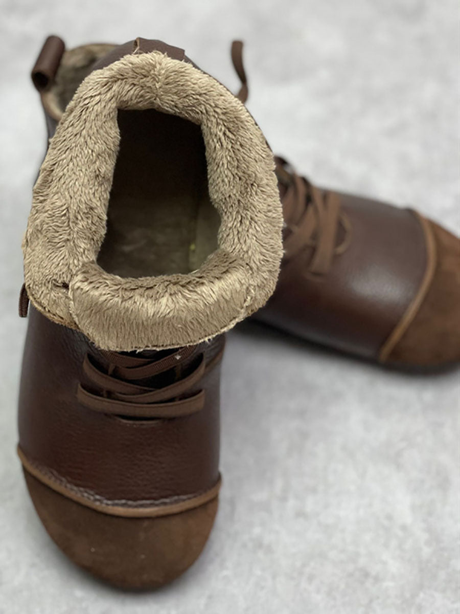 Stivaletti invernali da donna in pelle vintage con coulisse e giunture