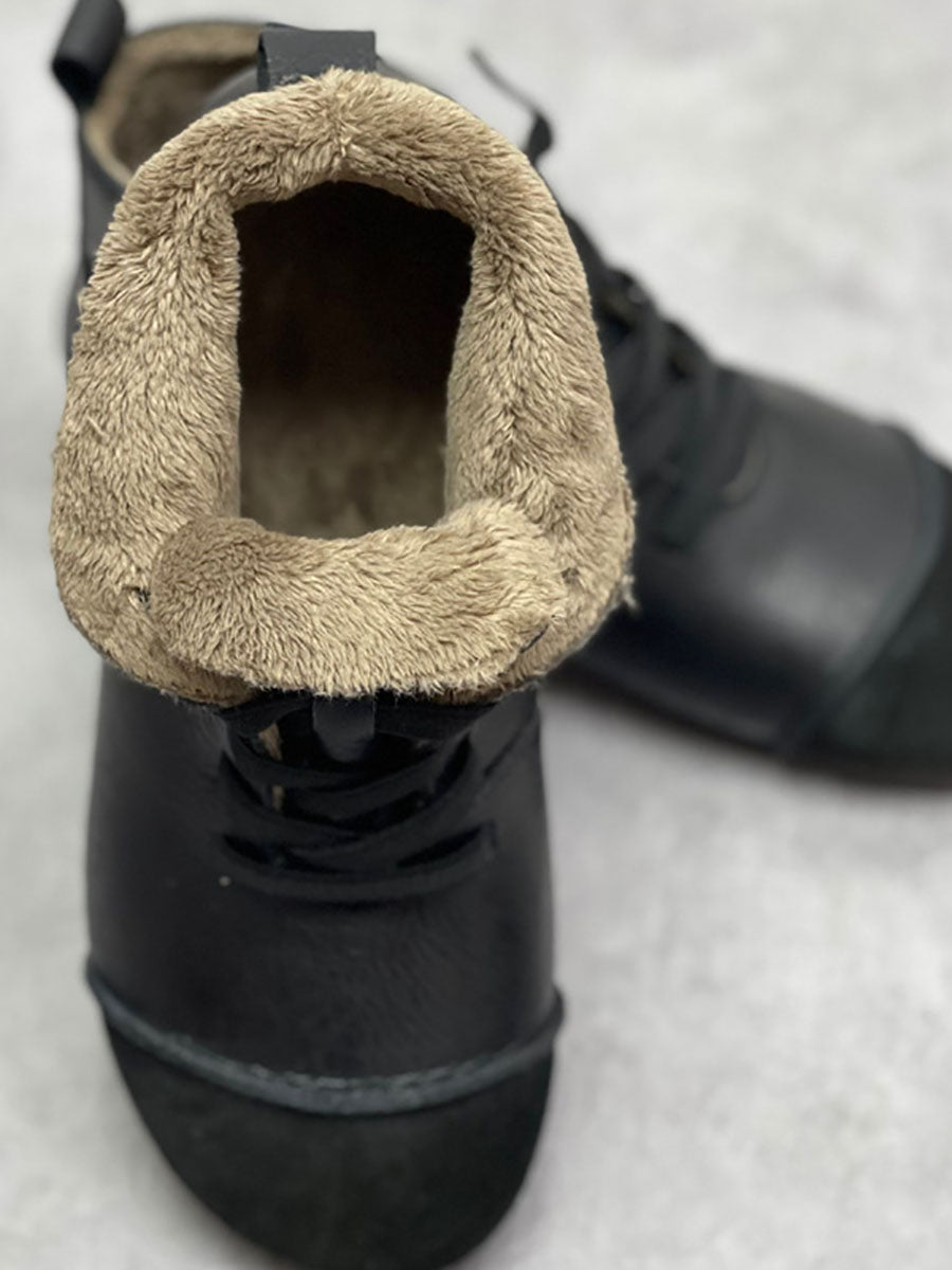 Stivaletti invernali da donna in pelle vintage con coulisse e giunture