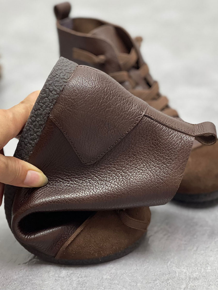 Stivaletti invernali da donna in pelle vintage con coulisse e giunture