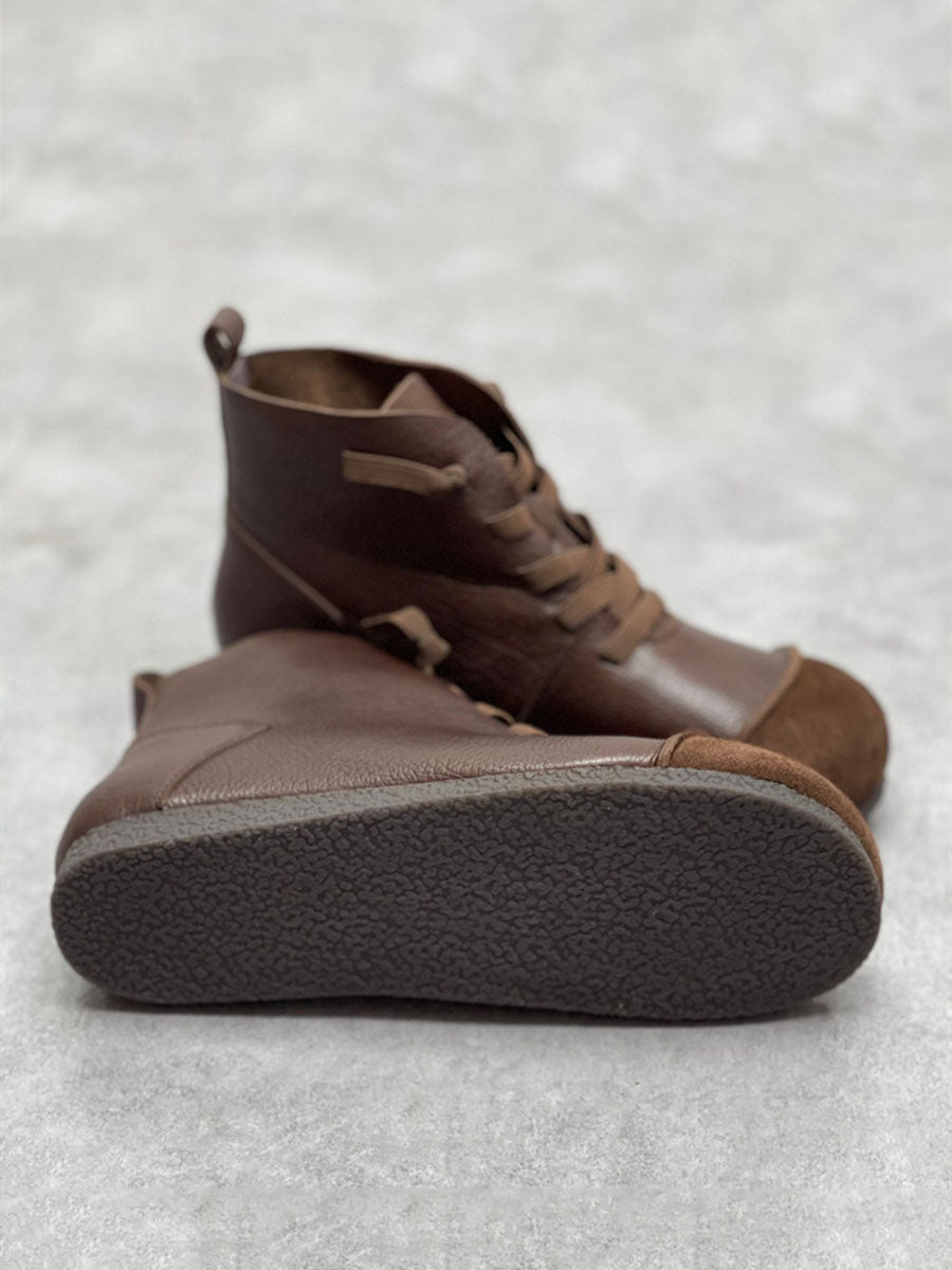 Stivaletti invernali da donna in pelle vintage con coulisse e giunture