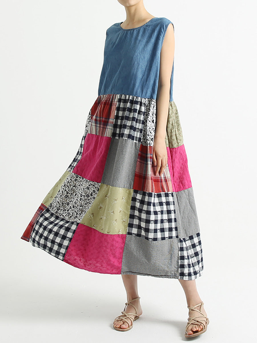 Abito estivo patchwork senza maniche da donna