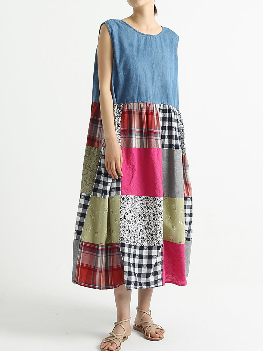 Abito estivo patchwork senza maniche da donna
