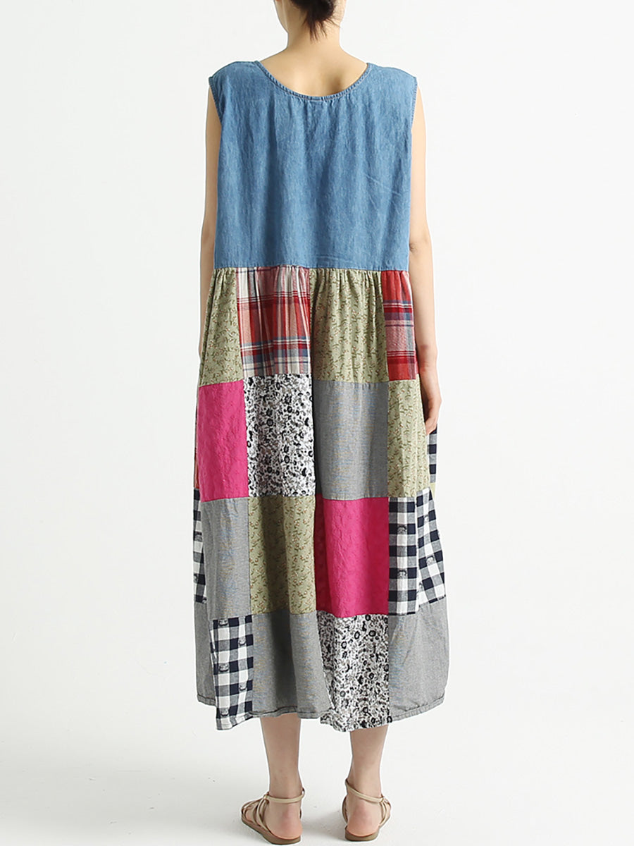 Abito estivo patchwork senza maniche da donna