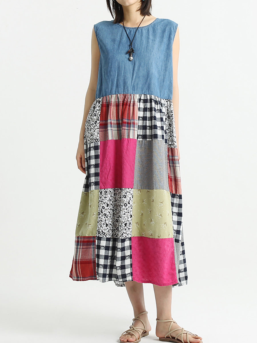 Abito estivo patchwork senza maniche da donna