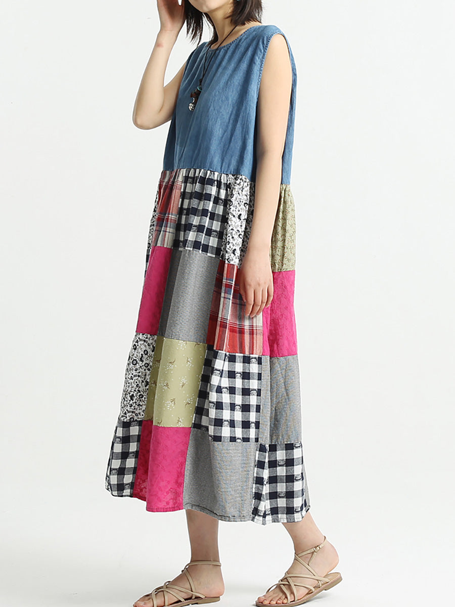 Abito estivo patchwork senza maniche da donna