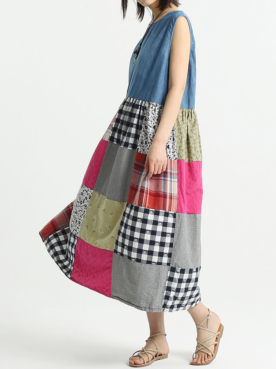 Abito estivo patchwork senza maniche da donna