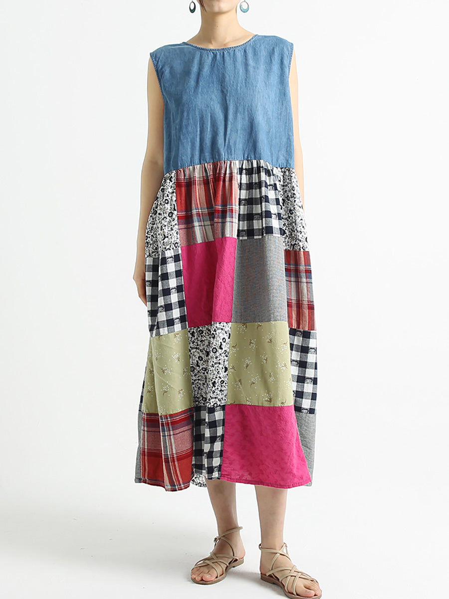 Abito estivo patchwork senza maniche da donna
