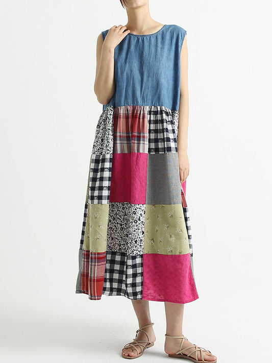 Abito estivo patchwork senza maniche da donna