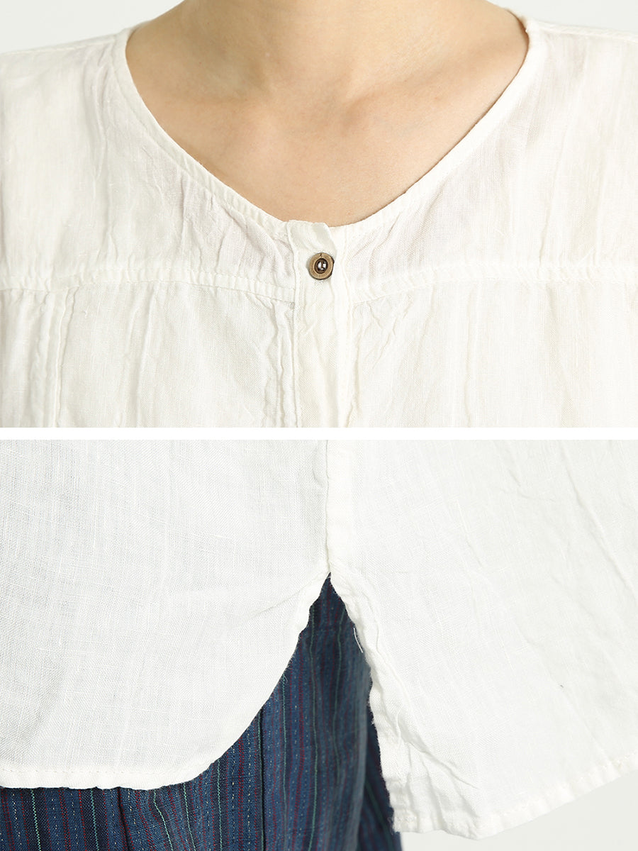 Camicia da donna monopetto casual in lino con scollo a V