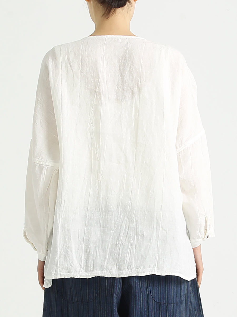 Camicia da donna monopetto casual in lino con scollo a V