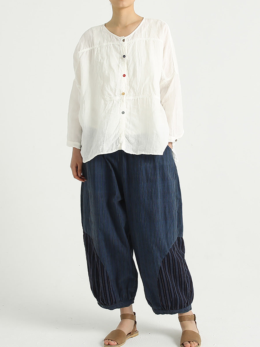 Camicia da donna monopetto casual in lino con scollo a V