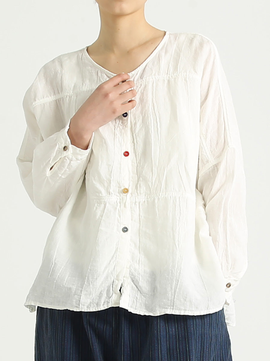 Camicia da donna monopetto casual in lino con scollo a V