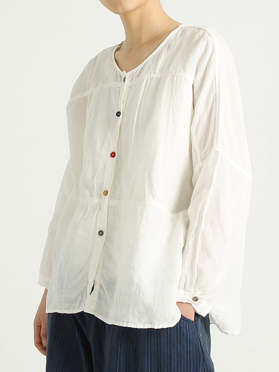 Camicia da donna monopetto casual in lino con scollo a V