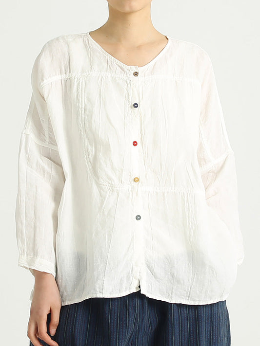 Camicia da donna monopetto casual in lino con scollo a V