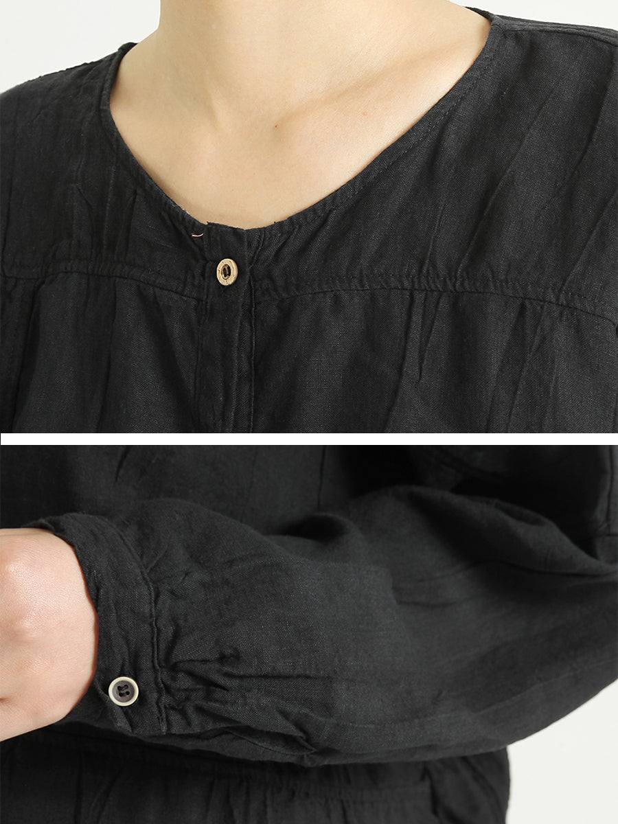 Camicia da donna monopetto casual in lino con scollo a V