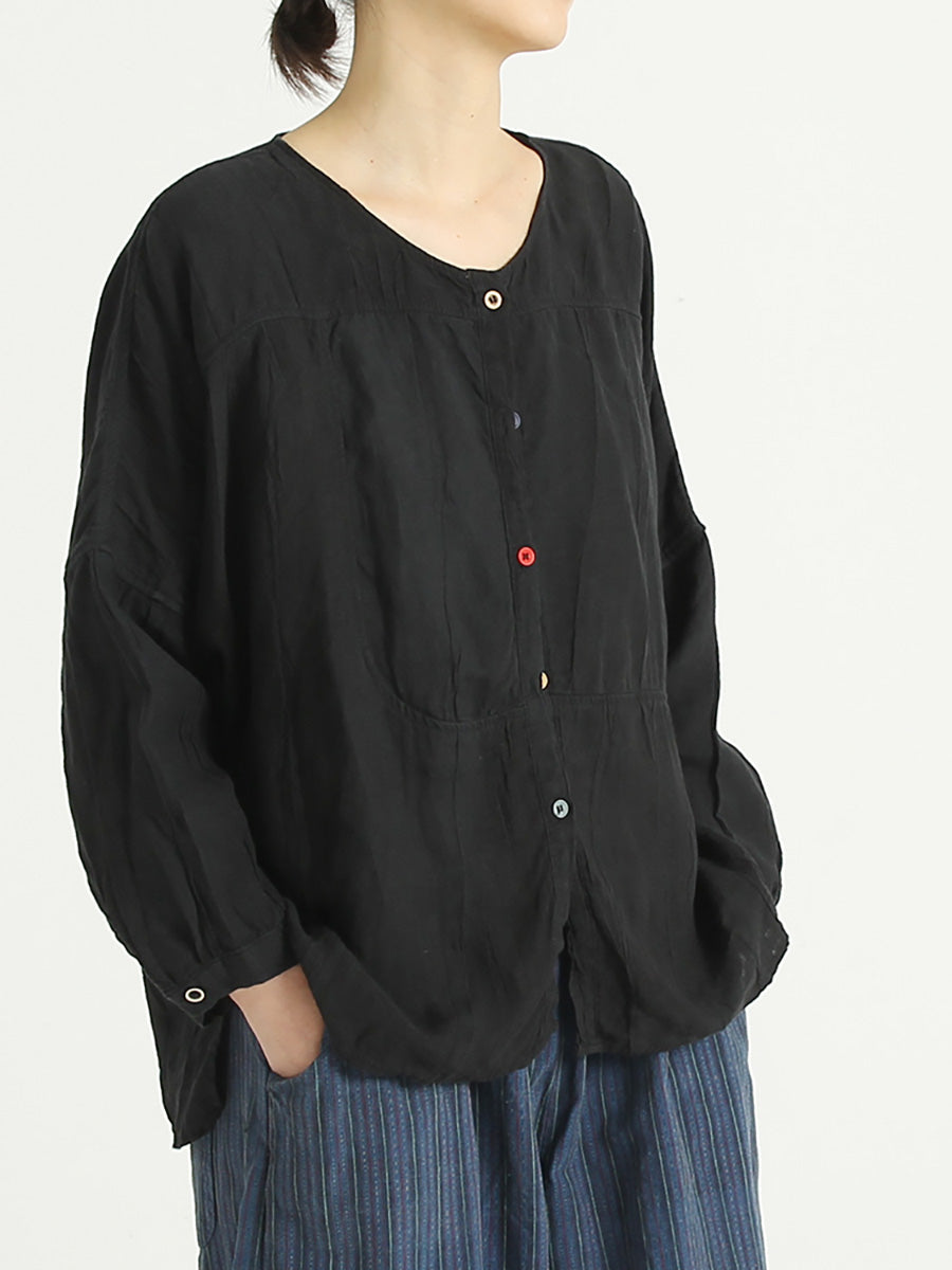 Camicia da donna monopetto casual in lino con scollo a V