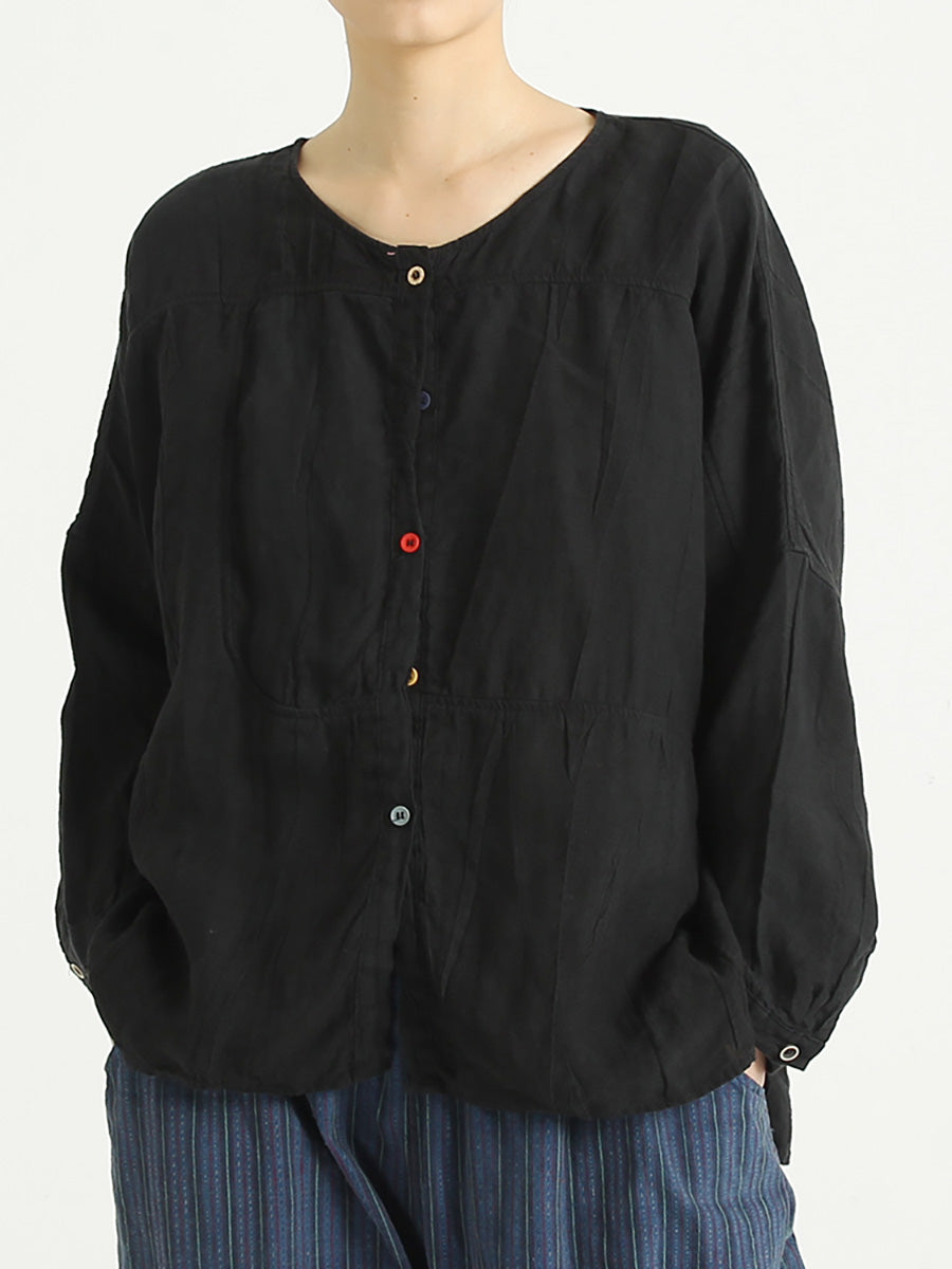 Camicia da donna monopetto casual in lino con scollo a V