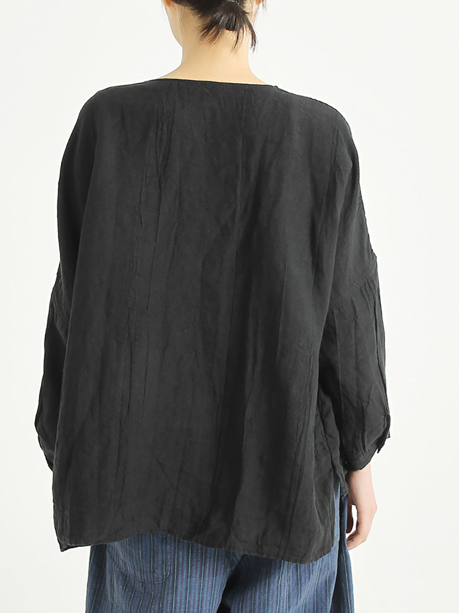 Camicia da donna monopetto casual in lino con scollo a V