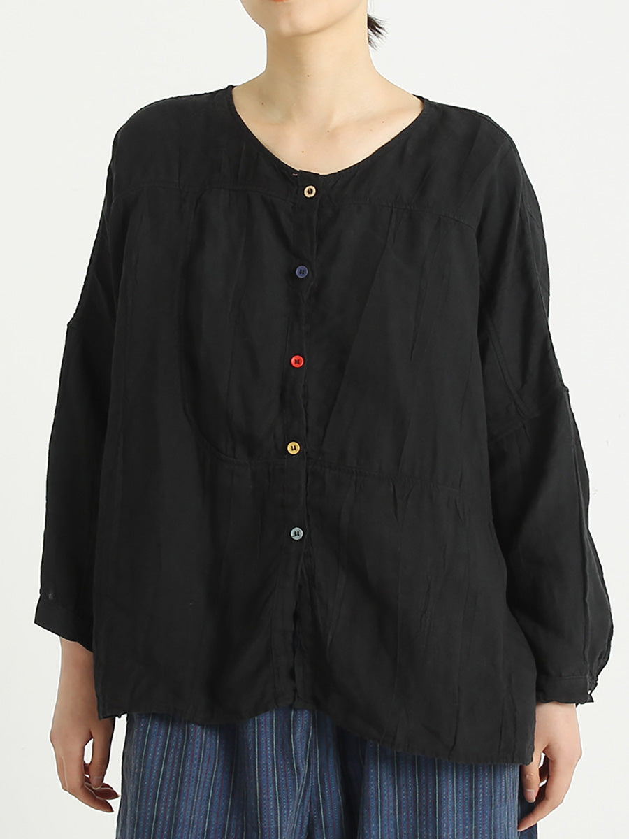 Camicia da donna monopetto casual in lino con scollo a V