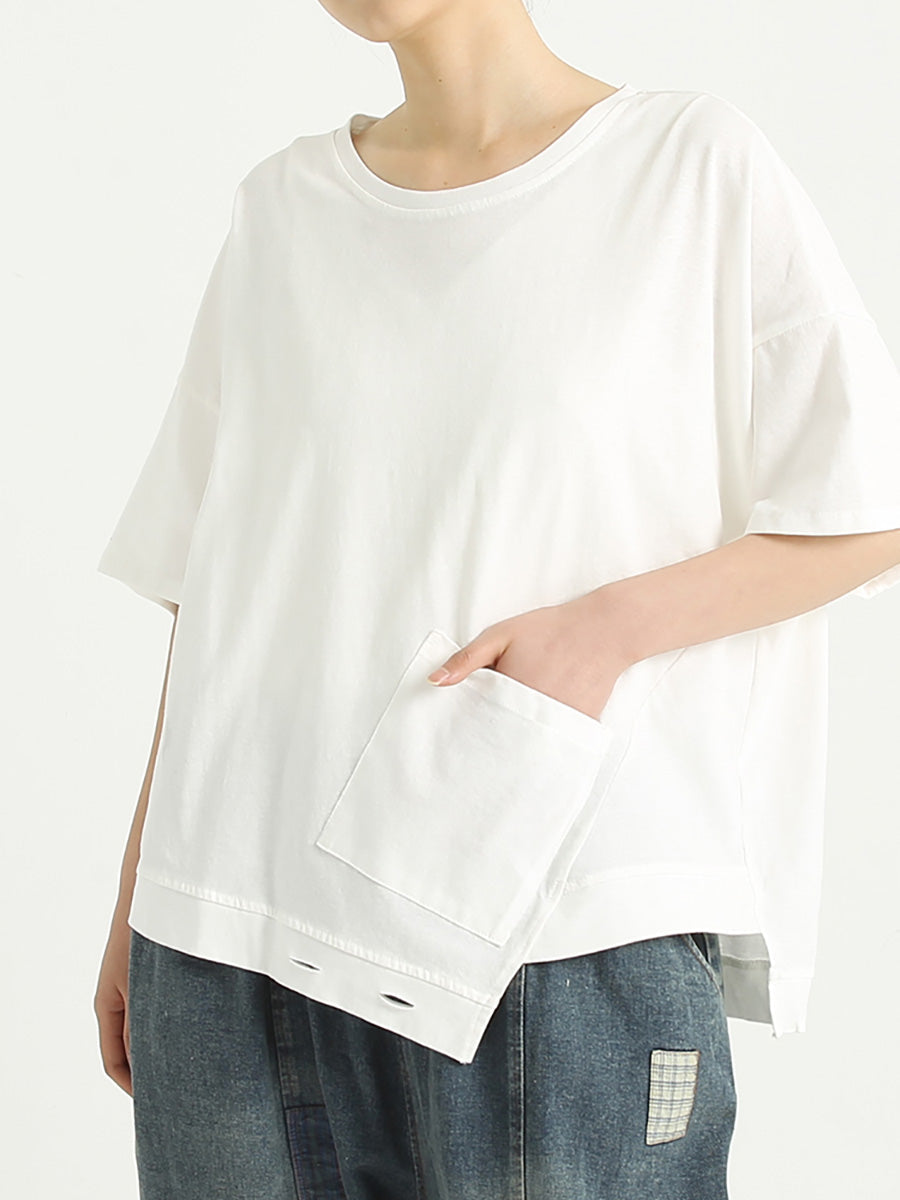 Maglietta casual larga a maniche corte in cotone da donna