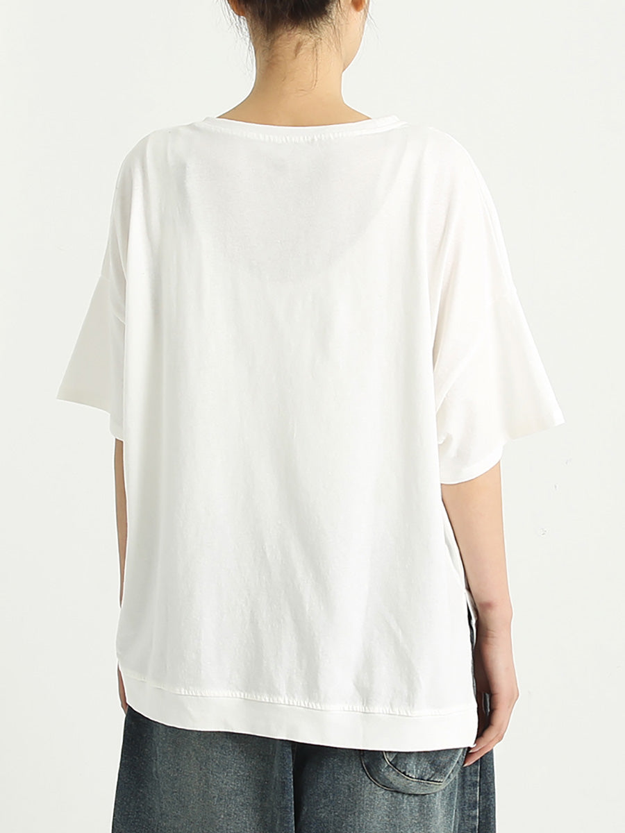 Maglietta casual larga a maniche corte in cotone da donna