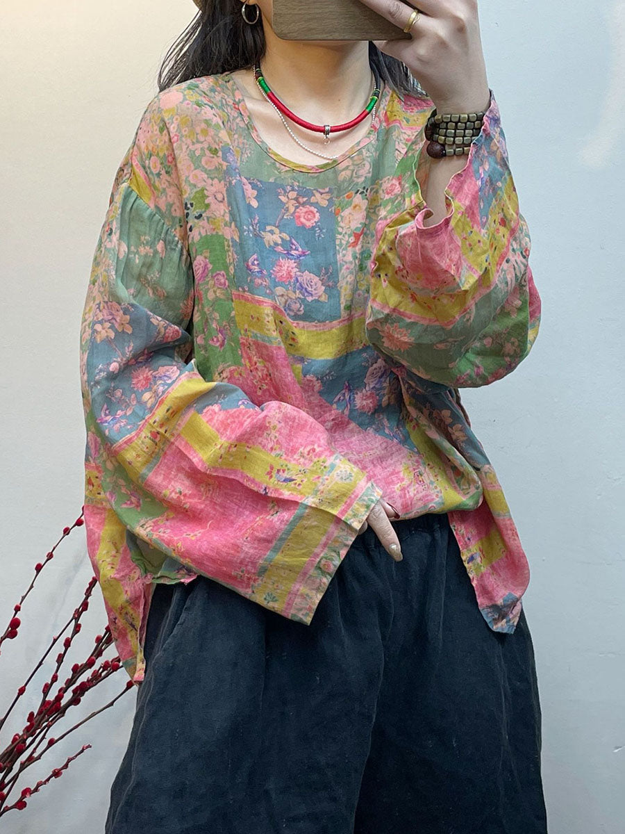 Chemise ample et fine à imprimé floral vintage pour femme