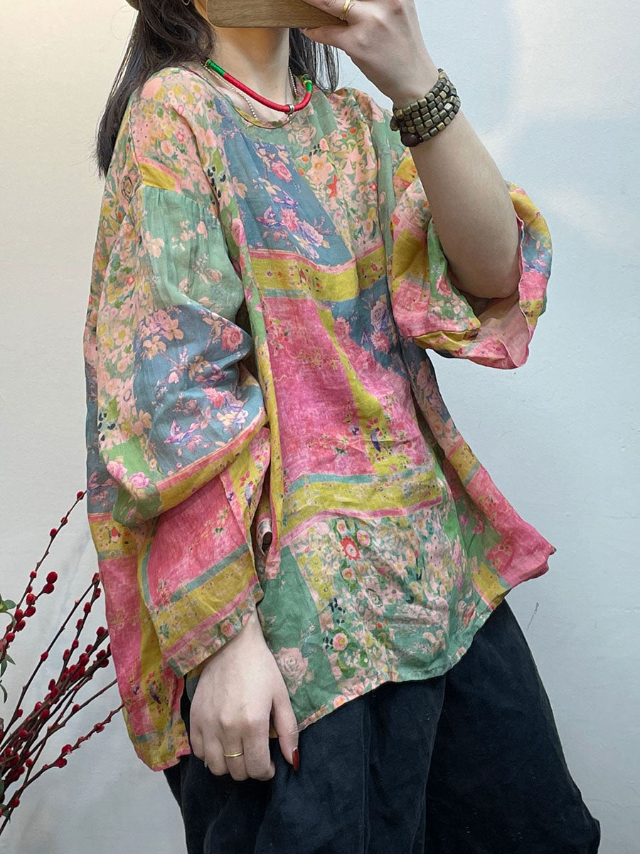 Chemise ample et fine à imprimé floral vintage pour femme