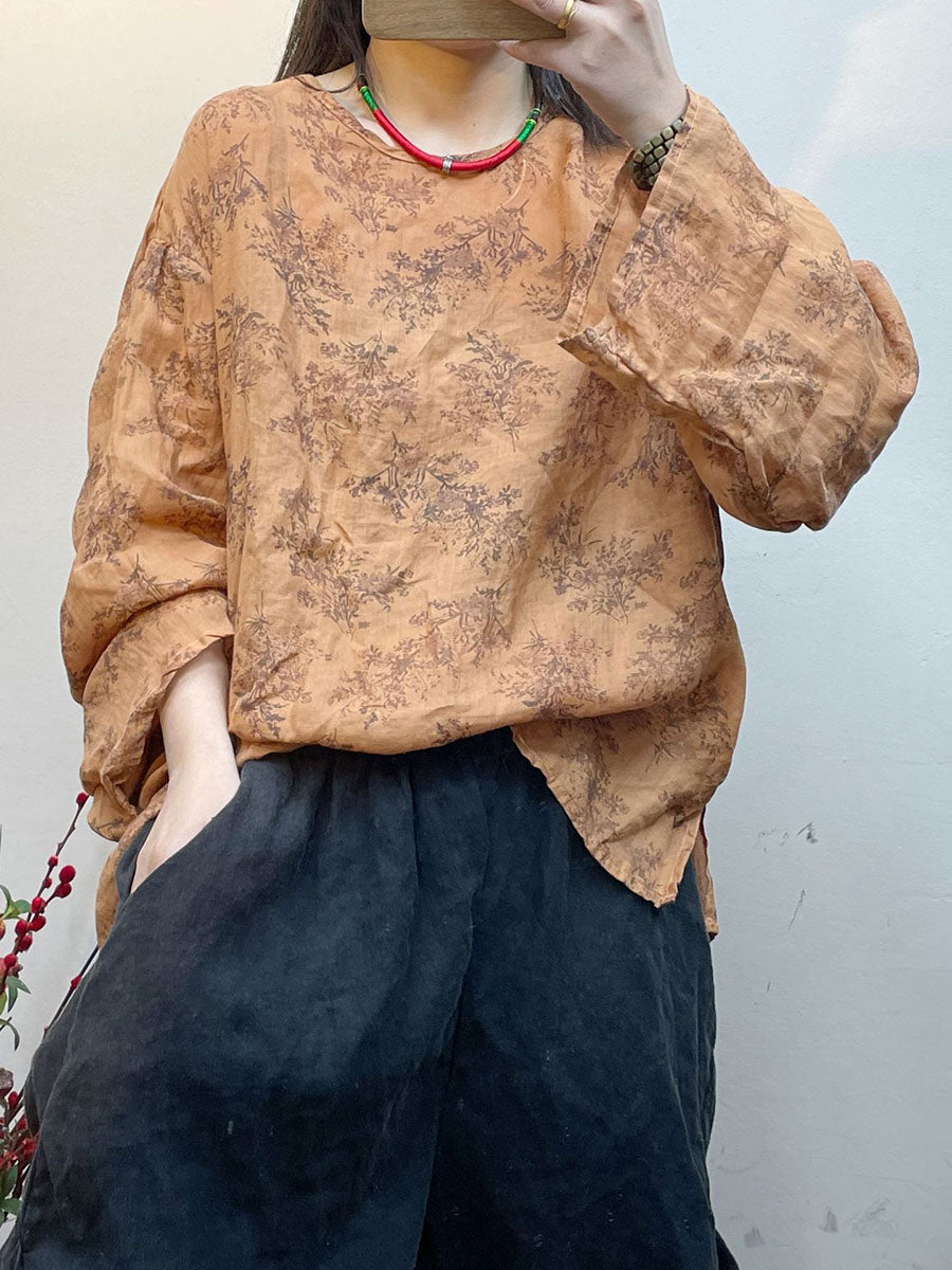 Chemise ample et fine à imprimé floral vintage pour femme