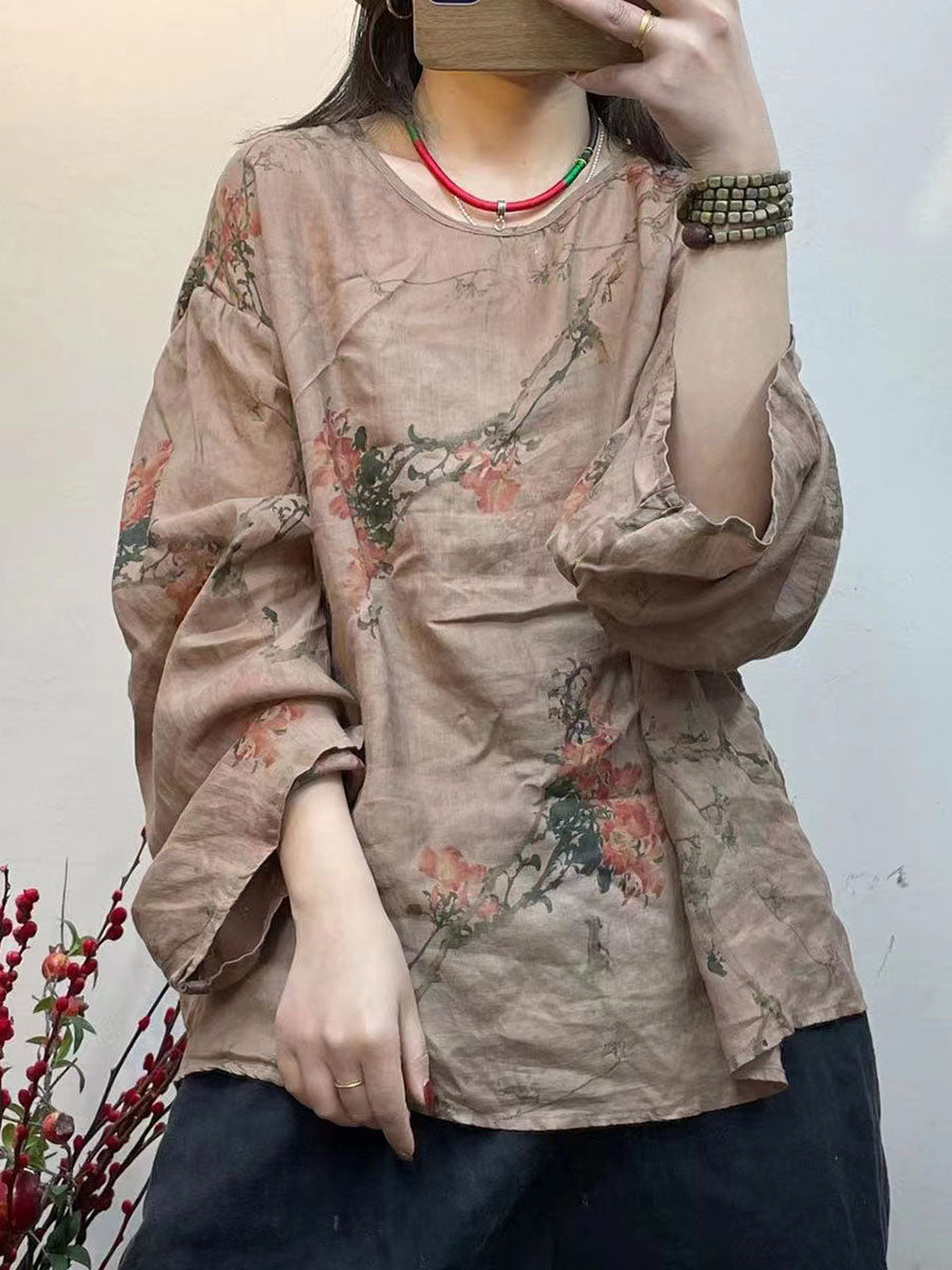 Chemise ample et fine à imprimé floral vintage pour femme