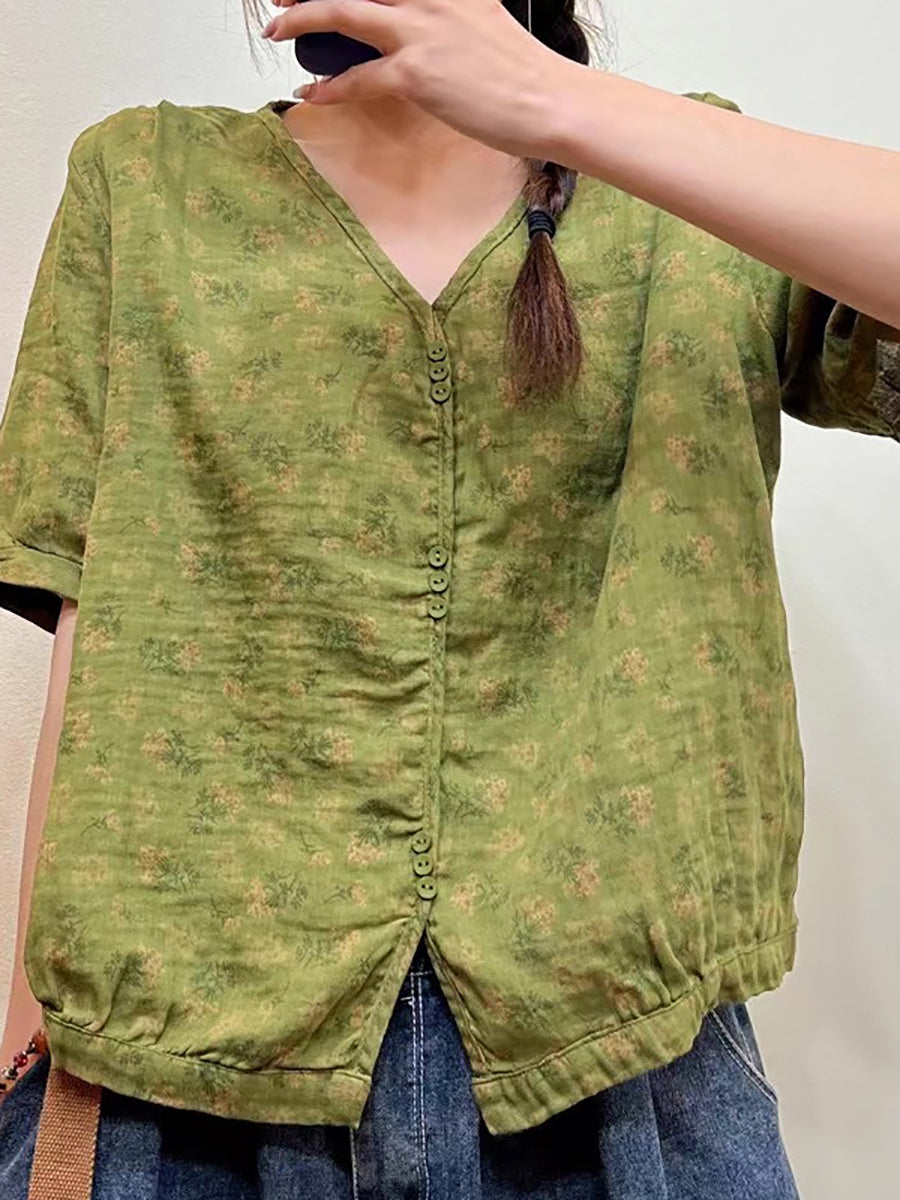 Camicia casual estiva con bottoni e stampa floreale da donna