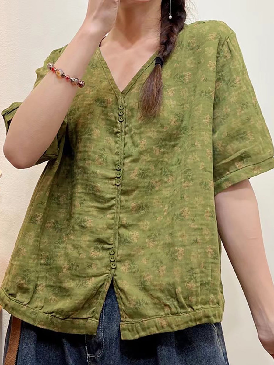 Camicia casual estiva con bottoni e stampa floreale da donna