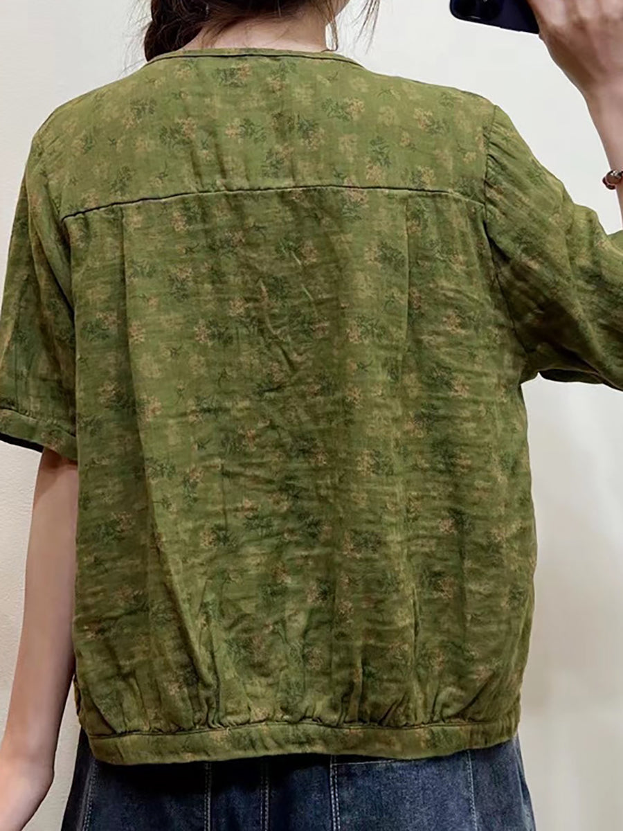 Camicia casual estiva con bottoni e stampa floreale da donna