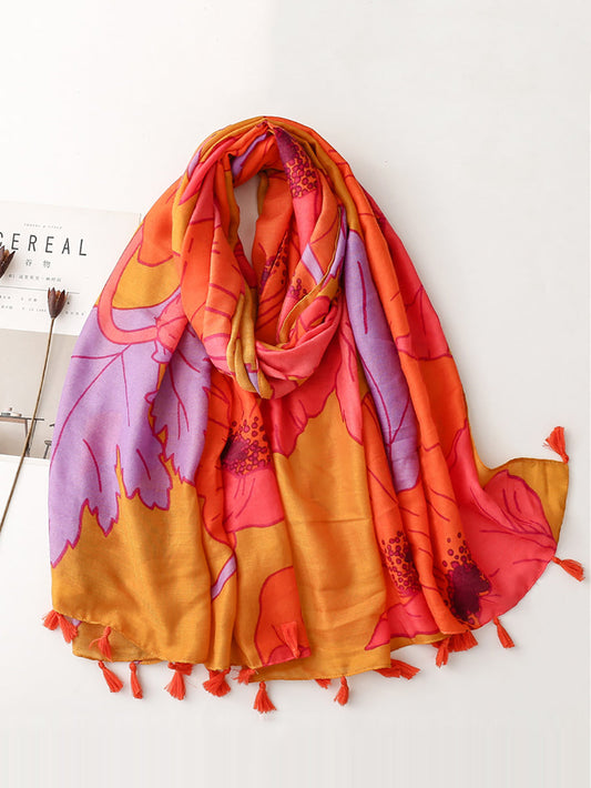 Sciarpa da viaggio con nappa floreale vintage da donna