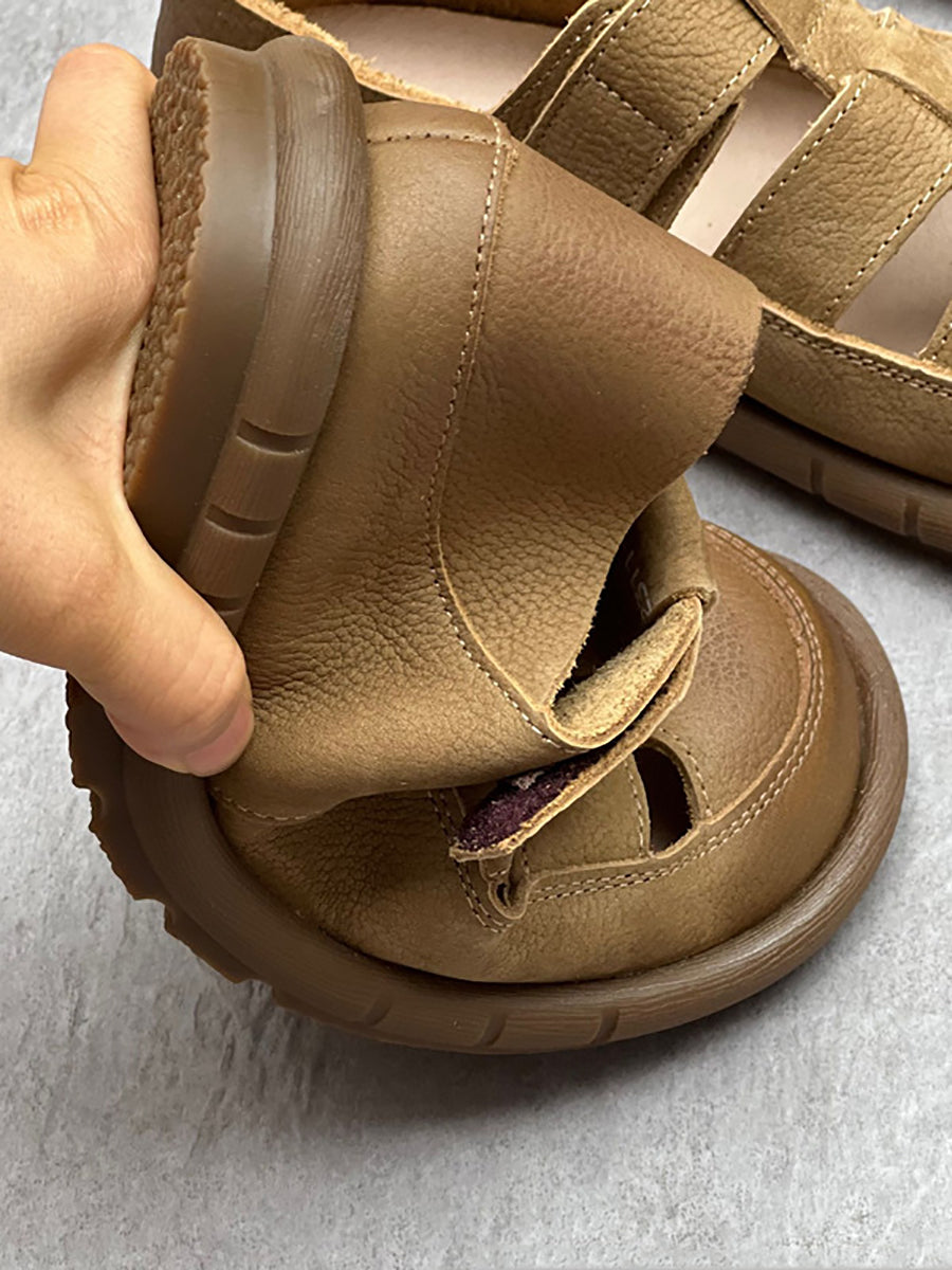 Scarpe piatte solide traforate in pelle vintage estive da donna