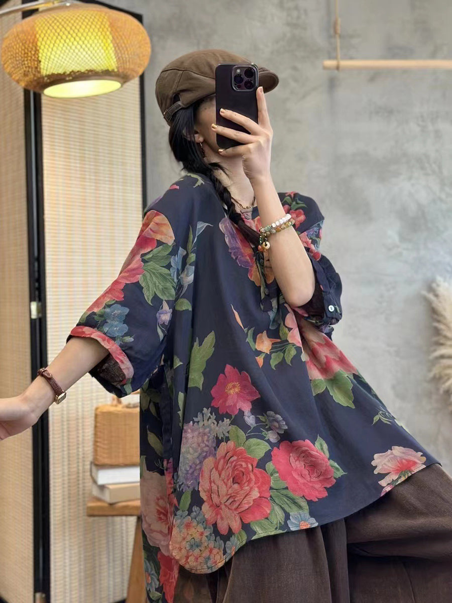 Maglione largo con bottoni a forma di fiore, casual, estivo, da donna