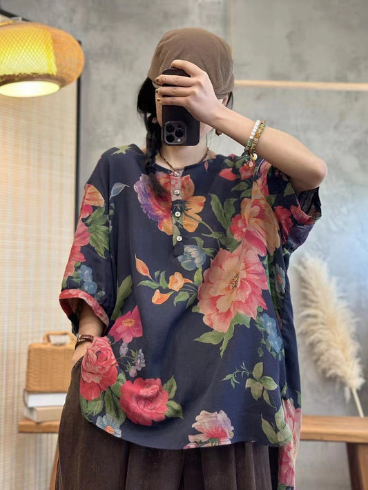 Maglione largo con bottoni a forma di fiore, casual, estivo, da donna