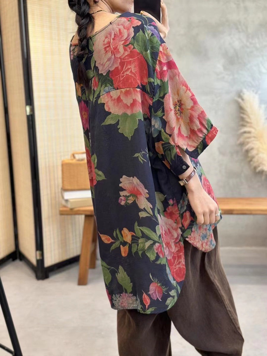 Maglione largo con bottoni a forma di fiore, casual, estivo, da donna