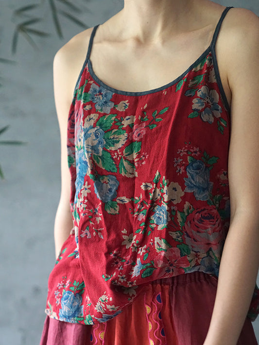 Gilet estivo in cotone con stampa floreale etnica da donna, colorblock