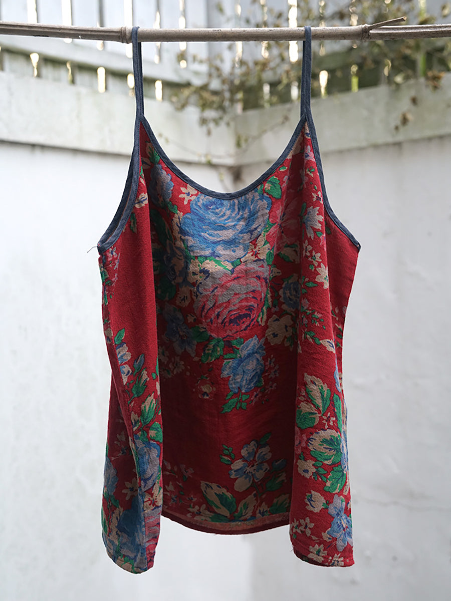 Gilet estivo in cotone con stampa floreale etnica da donna, colorblock