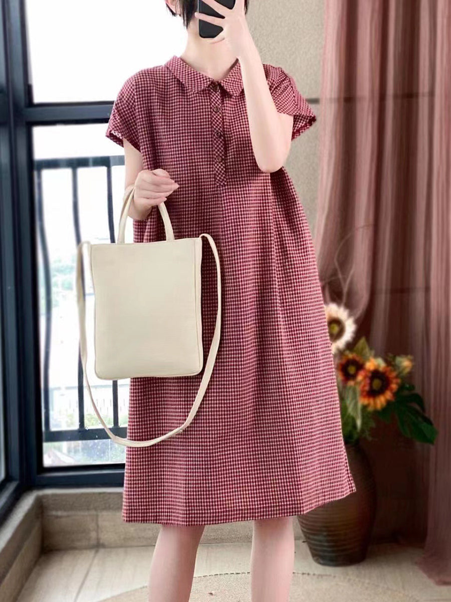 Women Casual Summer Lattice Artsy Pleat Loose Dress