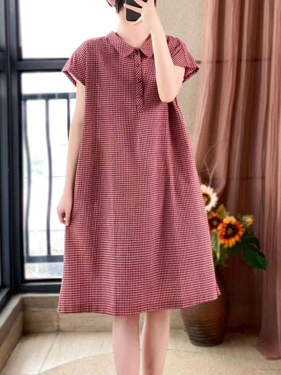 Women Casual Summer Lattice Artsy Pleat Loose Dress