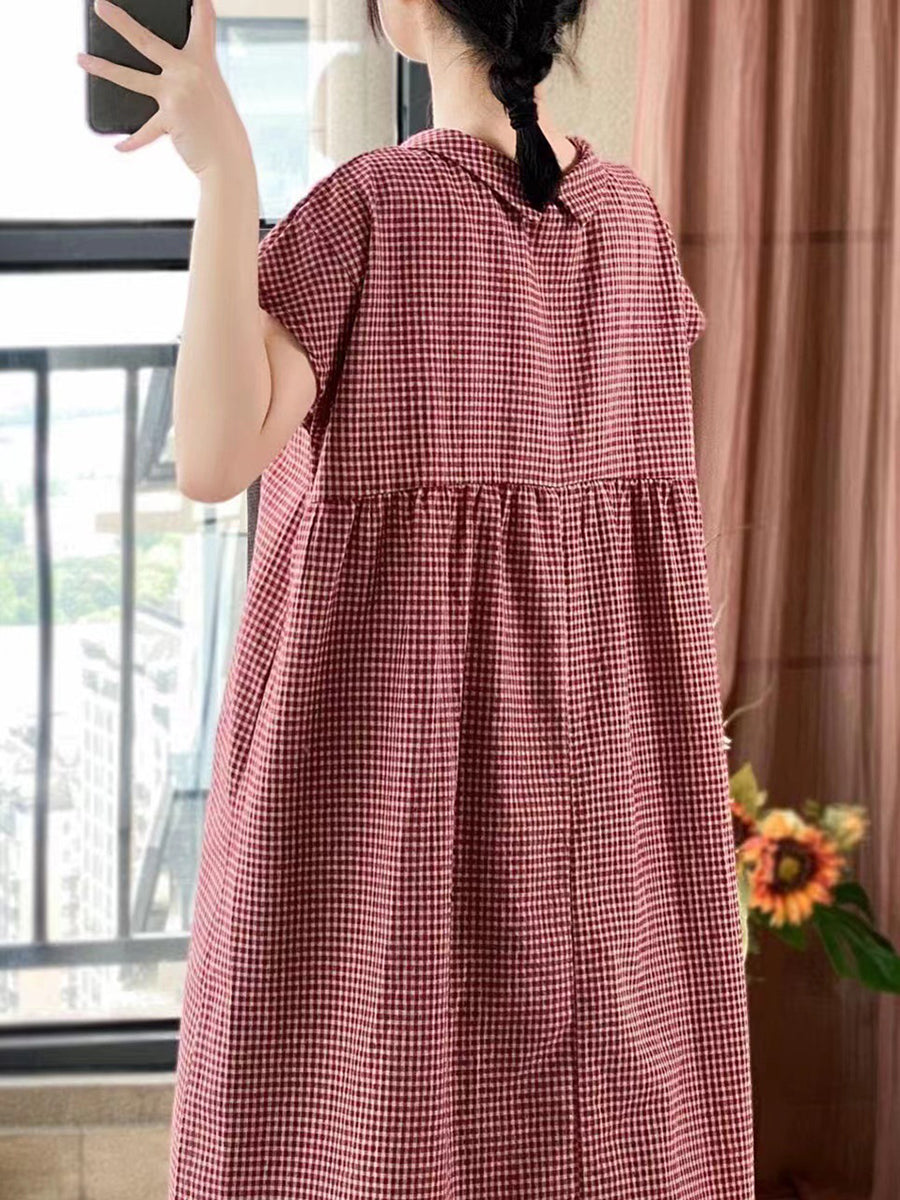 Women Casual Summer Lattice Artsy Pleat Loose Dress