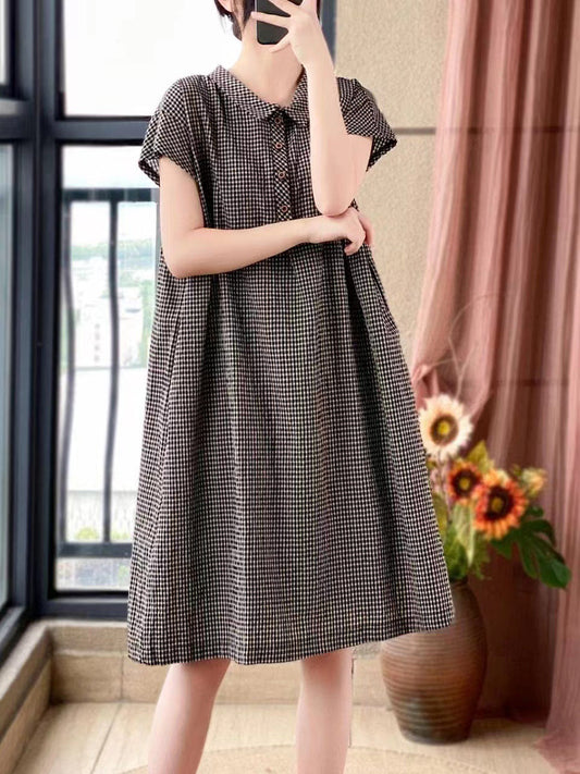 Women Casual Summer Lattice Artsy Pleat Loose Dress