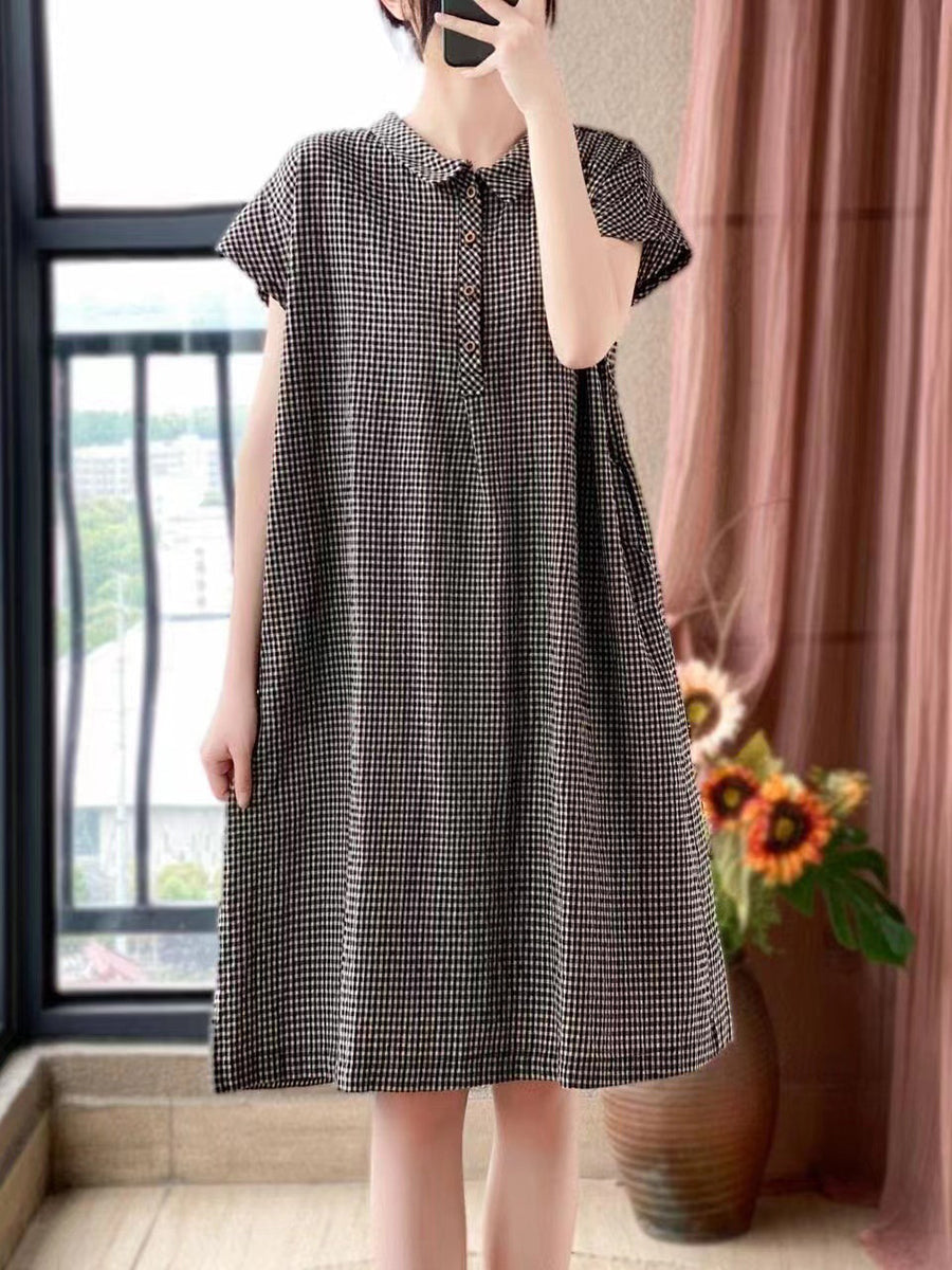 Women Casual Summer Lattice Artsy Pleat Loose Dress