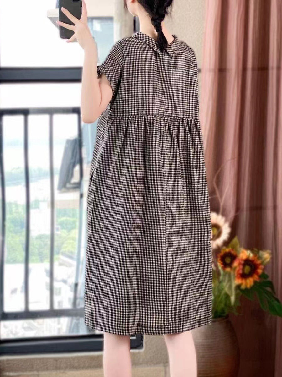 Women Casual Summer Lattice Artsy Pleat Loose Dress