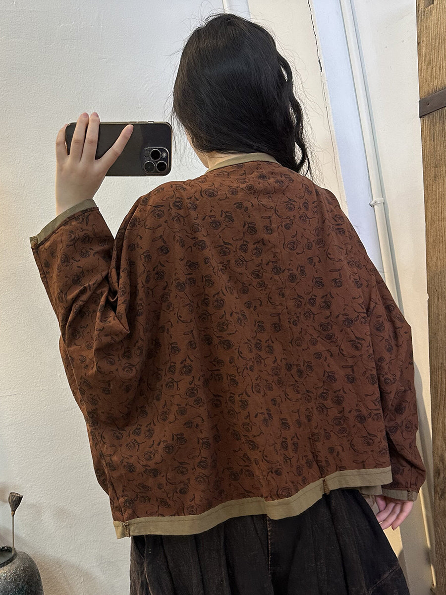 Camicia da donna vintage con bottoni e tasca con stampa floreale