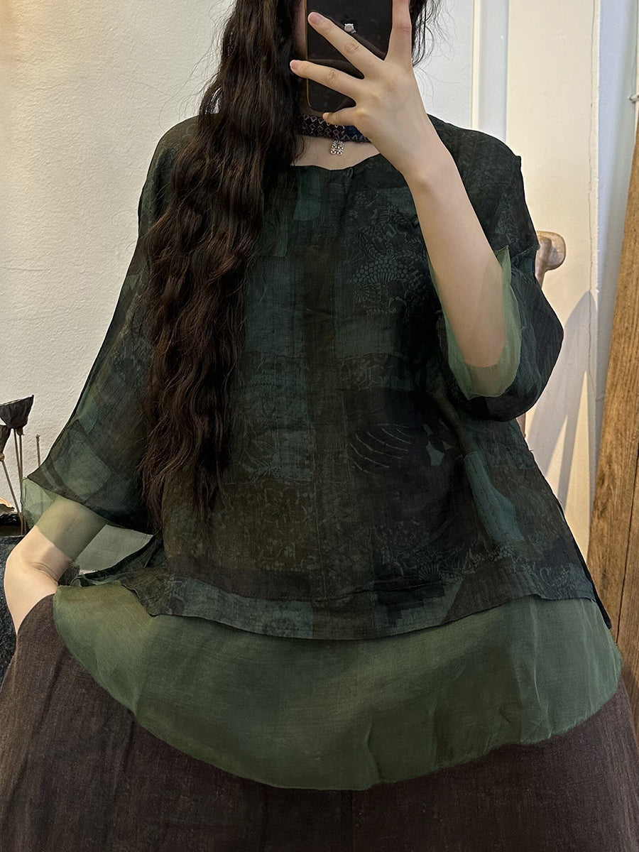 Camicia da donna con bottoni a forma di fiore vintage