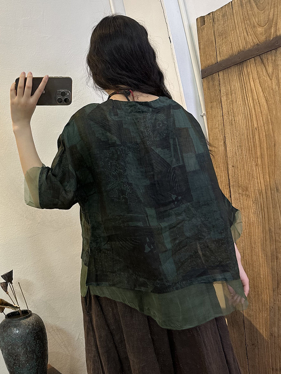 Camicia da donna con bottoni a forma di fiore vintage