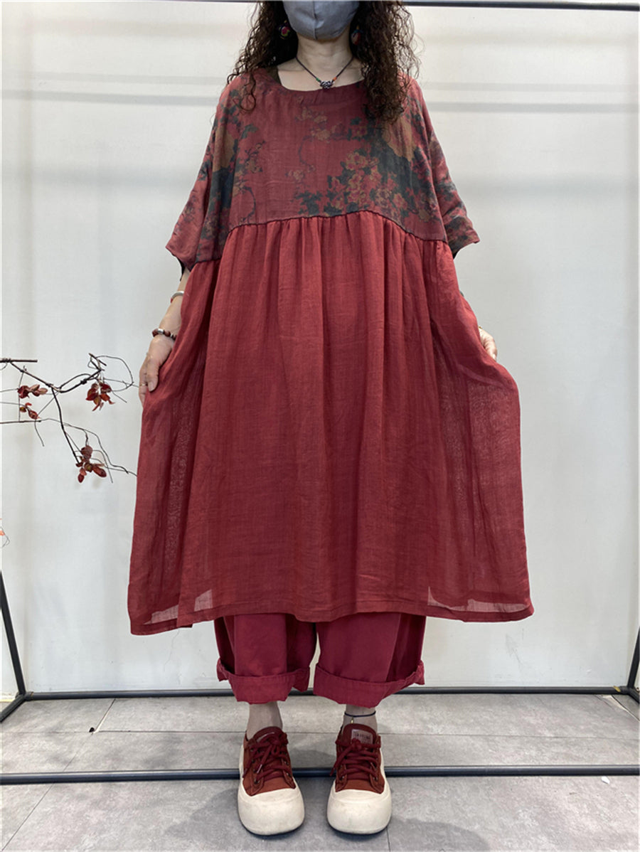 Abito da donna in ramiè con pieghe e fiori retrò